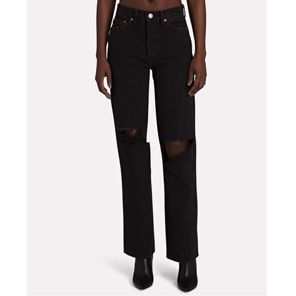 Re/Done 90s Loose Straight High Rise Washed Black Jeans - Picture 2 of 14
